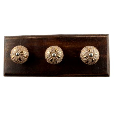 Golden Leaf Ceramic Floral Wooden Hook